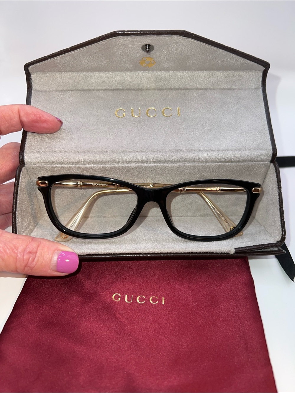 Gucci Black and Gold Rectangular Optical Glasses NO lenses add your on